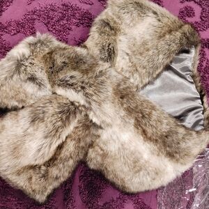 dennis basso Faux Fur Scarf in Taupe and Light Gray